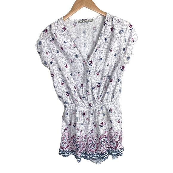 Chloe K Purple Floral Romper V Neck S Small - Picture 1 of 8